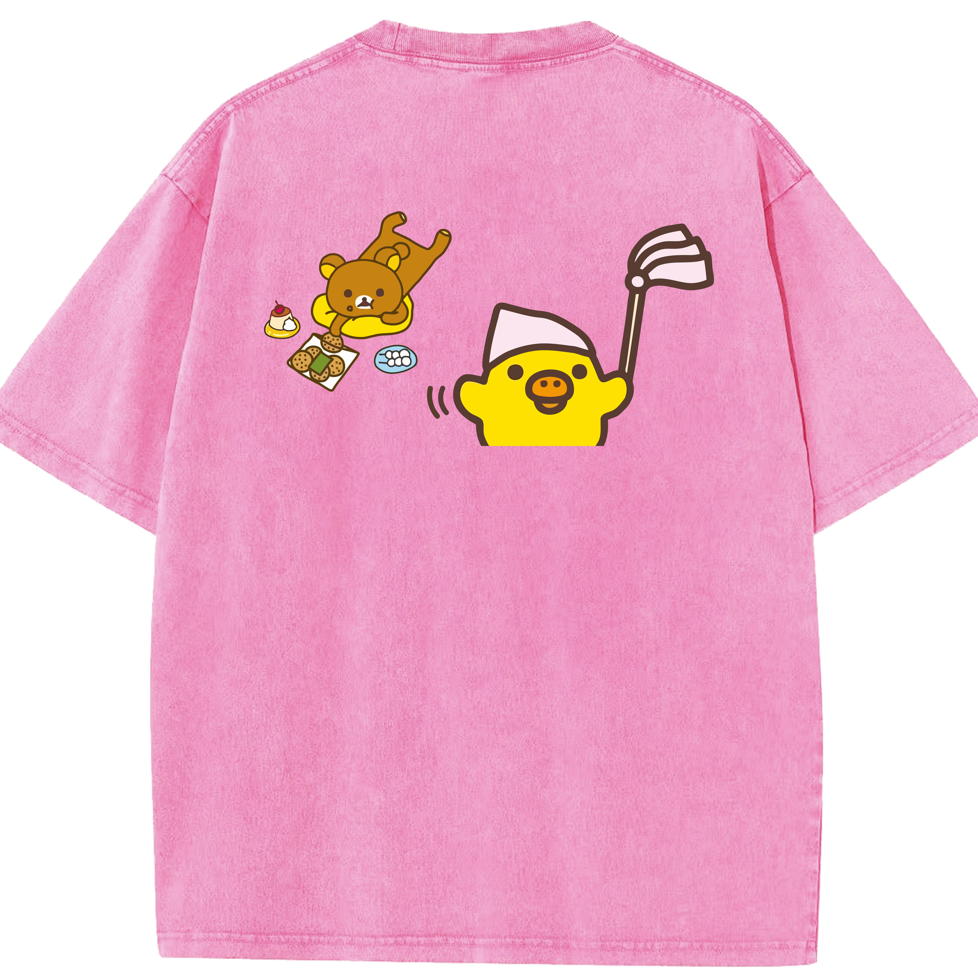 （画像用） リラックマ リラックマ キイロイトリ Rilakkuma Korilakkuma Kiiroitori 綿100% ヴィンテージ風 半袖Tシャツ（背面プリント）